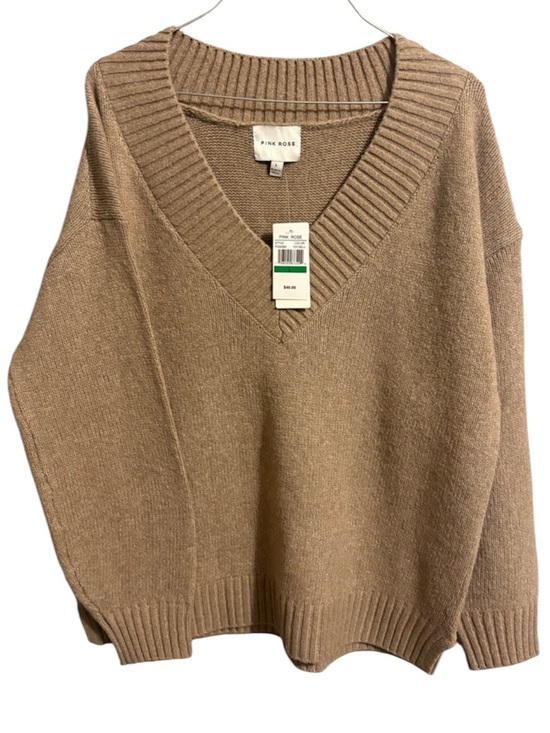 Pink Rose Sweaters - Pink Rose V-Neck Sweater in Portobella Tan